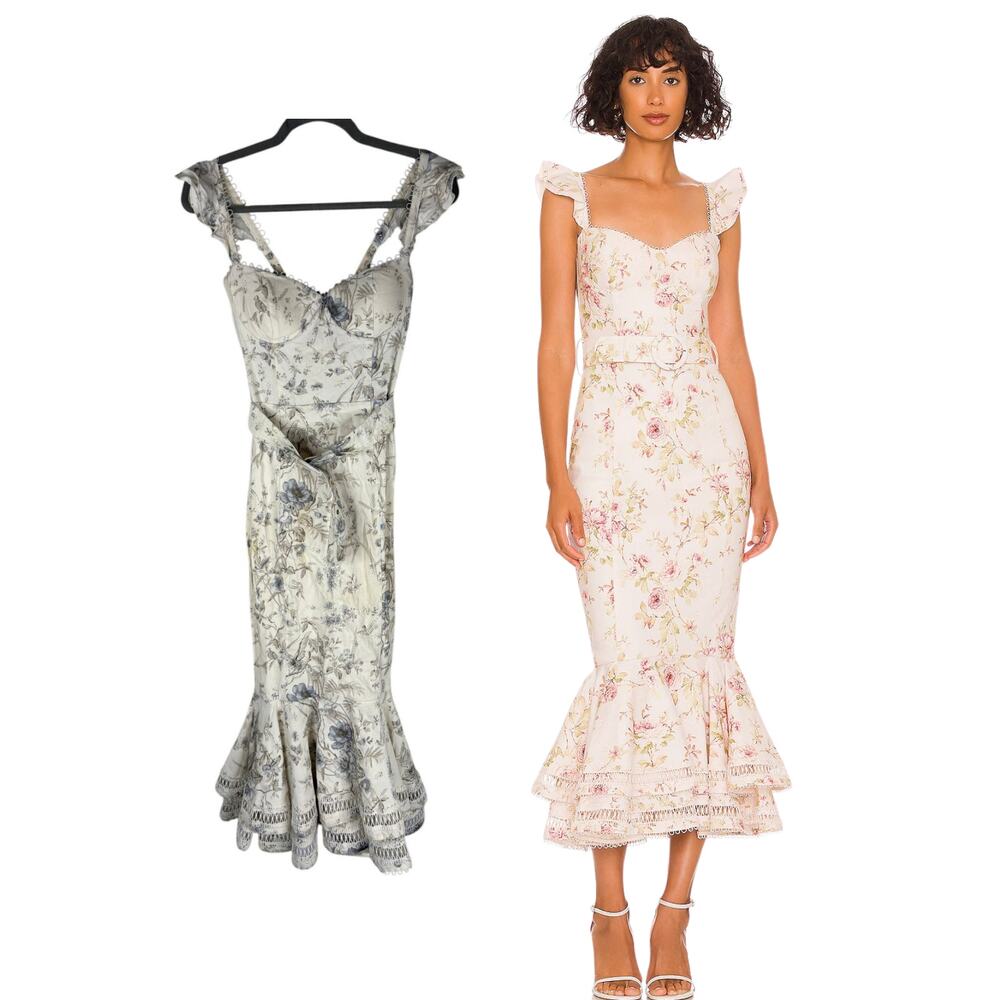 V. Chapman Mermaid Maxi Dress Floral Toile Bustier Bridal Party Cottagecore 0